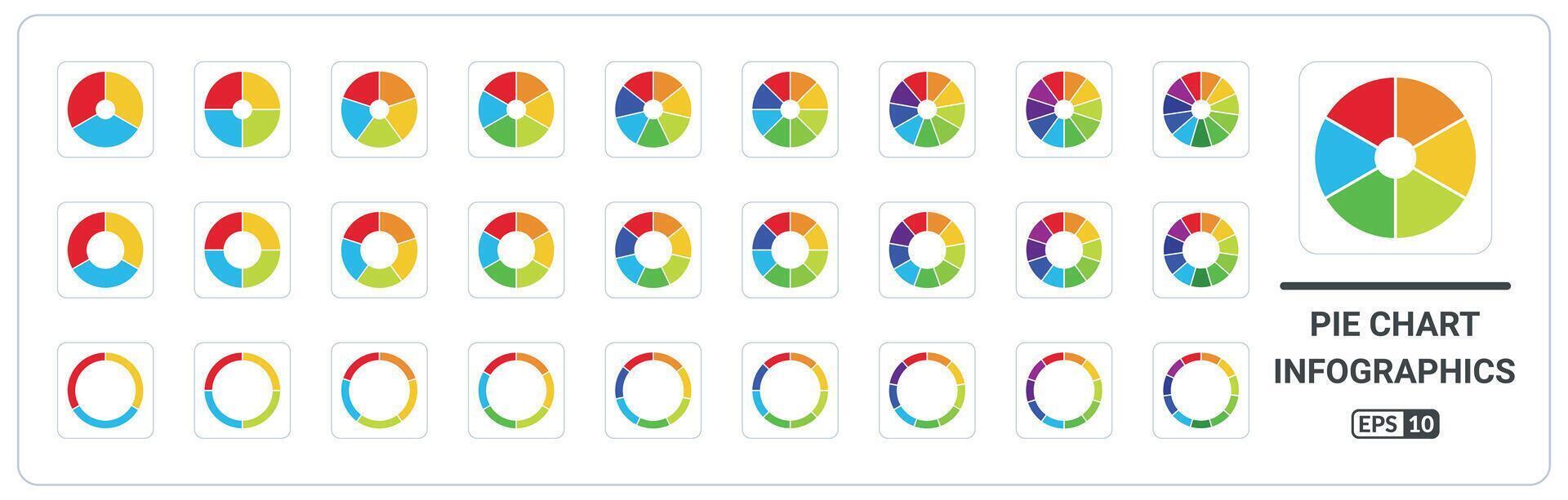 Kuchen Diagramm Infografiken Elemente Satz. Kreis 3, 4, 5, 6, 7, 8, 9, 10, 11 Schritte Kuchen Diagramme Vorlagen vektor