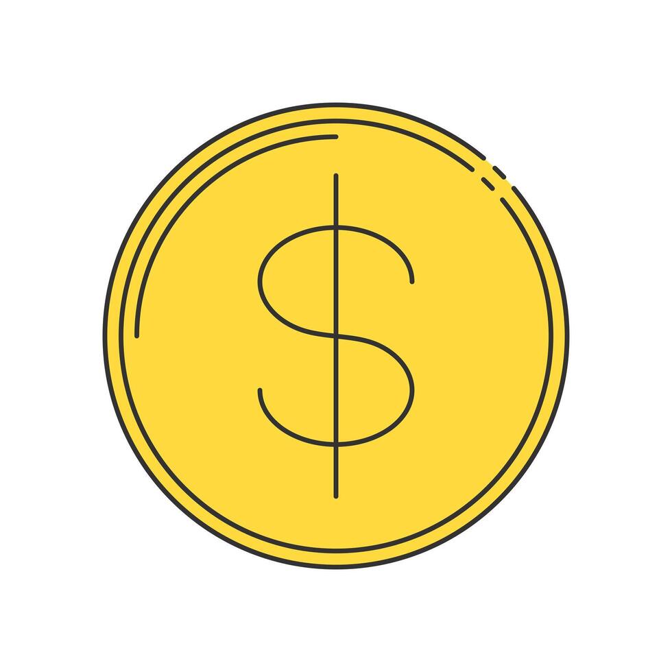 Gold Dollar Münze Symbol. Linie Kunst Design. Geschäft und Finanzen Konzept. vektor