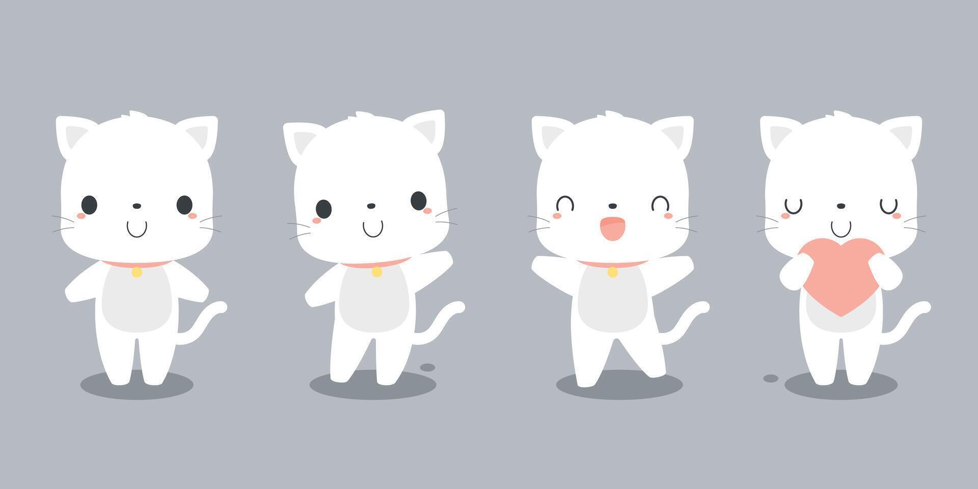 einstellen von süß Weiß Katze Karikatur Figuren. eben Vektor Illustration.