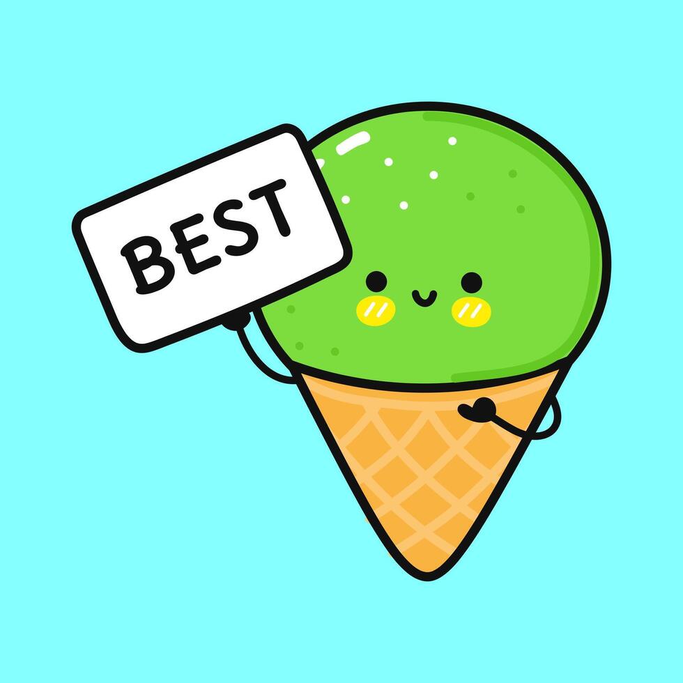 süß komisch Pistazie Eis Creme. Vektor Hand gezeichnet Karikatur kawaii Charakter Illustration Symbol. isoliert auf Blau Hintergrund. Pistazie Eis Sahne Charakter Konzept