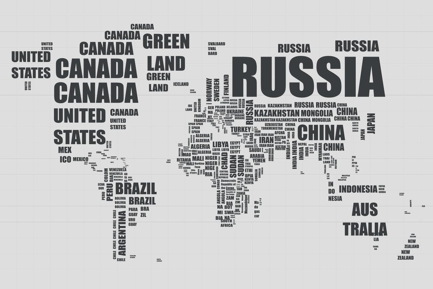 Typografie Welt Karte mit Land Namen. Vektor
