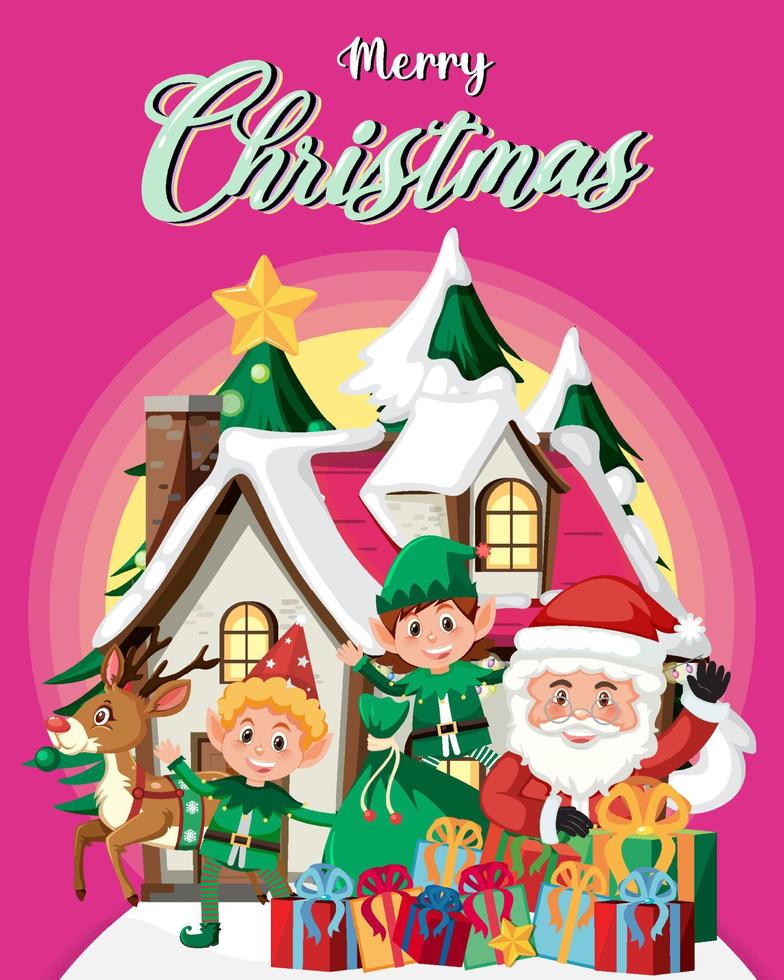 Frohe Weihnachten-Plakat-Vorlage mit Weihnachtsmann und Freunden vektor