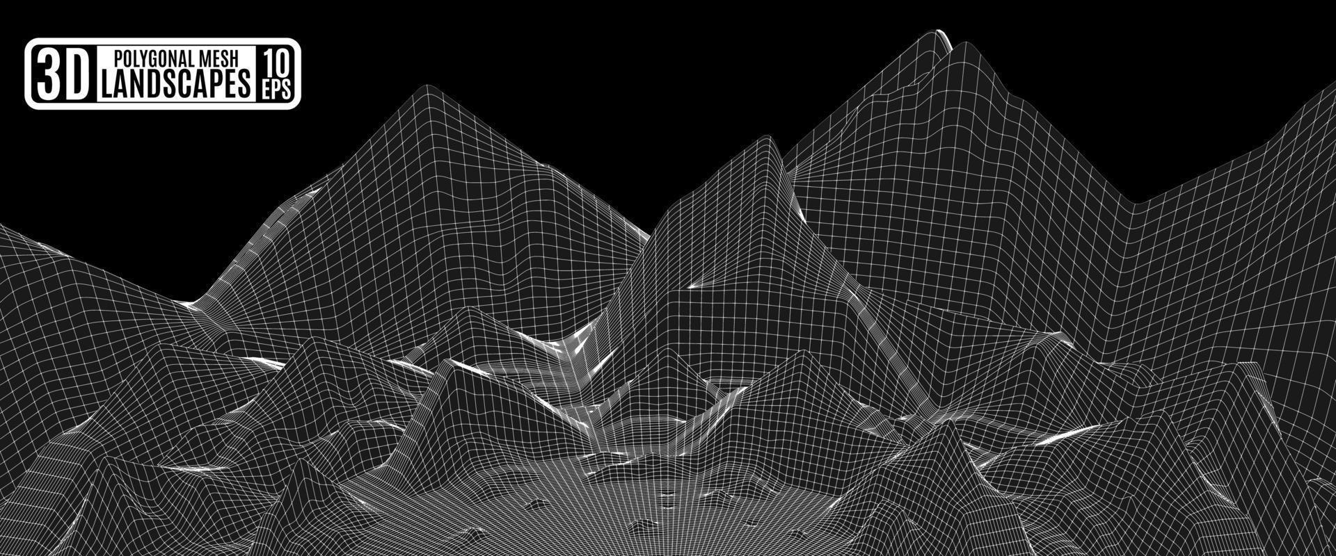 svart vit abstrakt bakgrund cyberrymden bergslandskap vektor