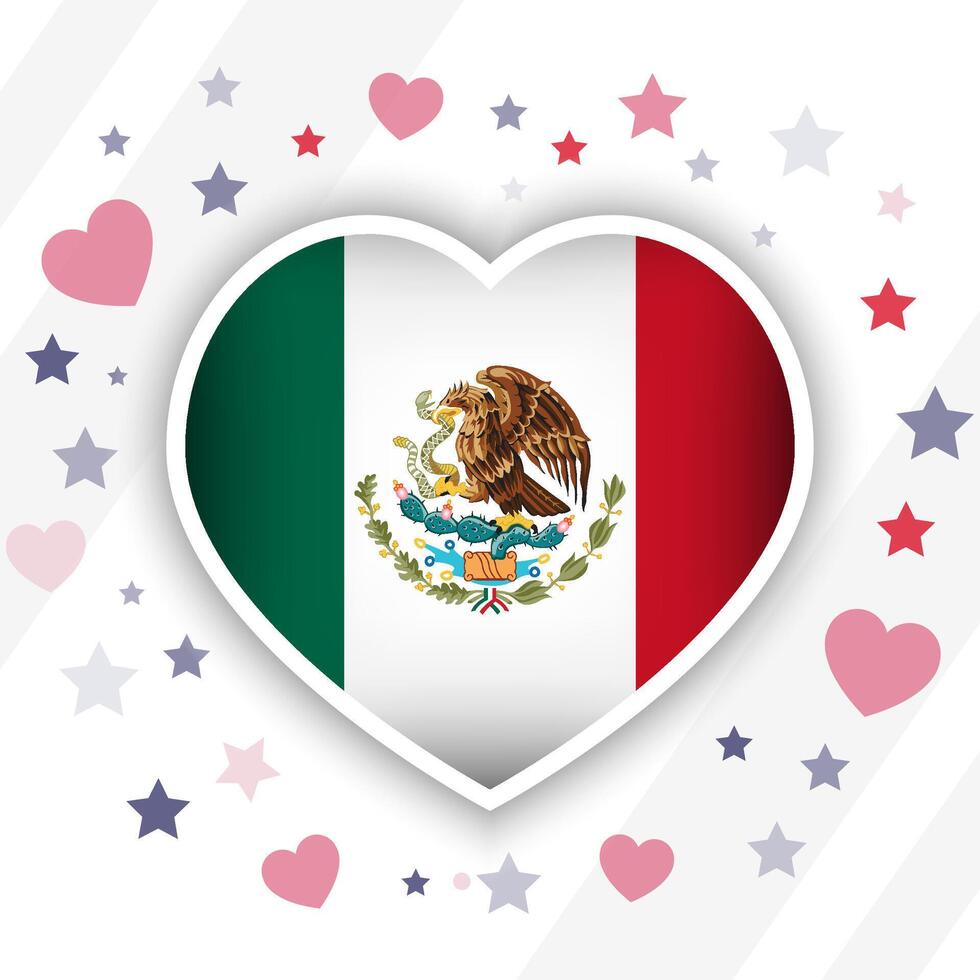 kreativ Mexiko Flagge Herz Symbol vektor