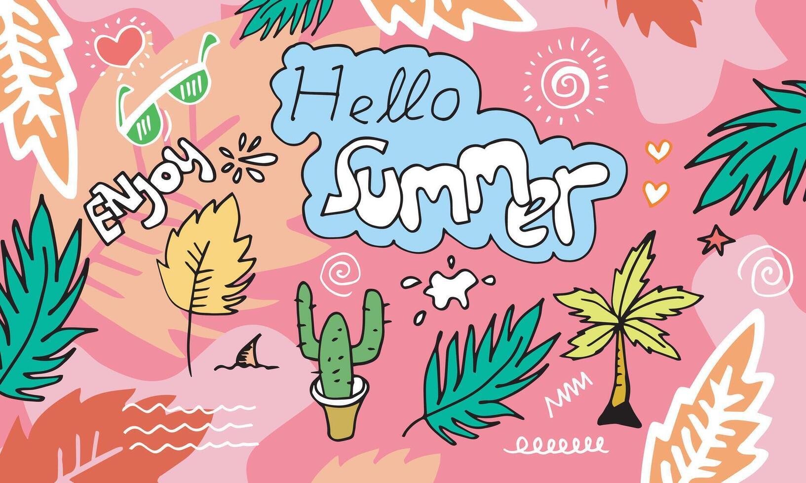 Hallo Sommerkollektion im Doodle-Stil, für Banner und mehr. vektor