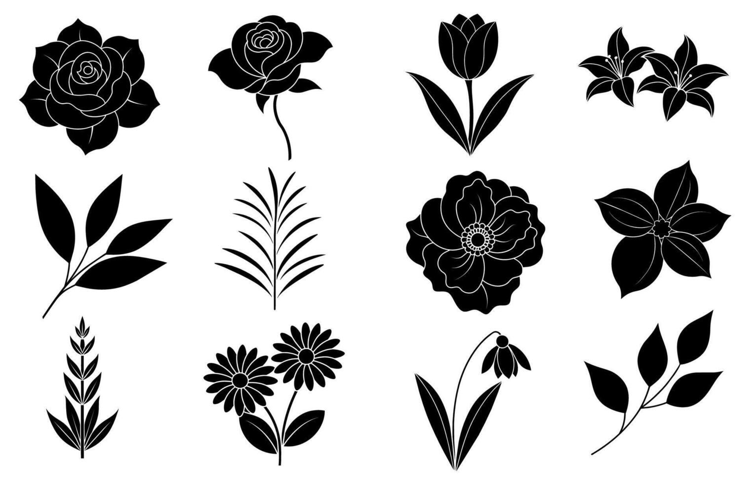 Sammlung von Silhouette Blume und Blatt Elemente vektor