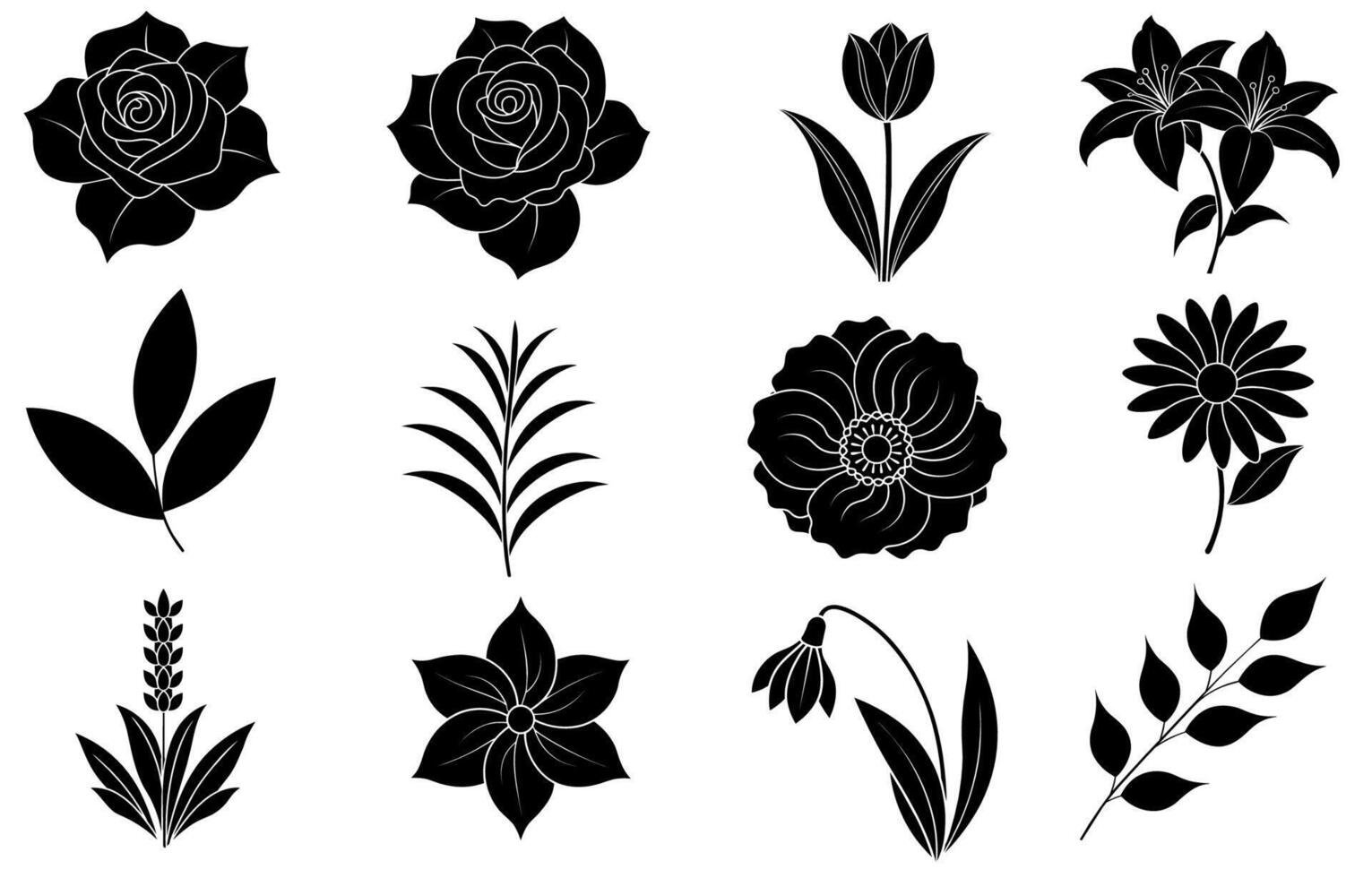 Sammlung von Silhouette Blume und Blatt Elemente vektor