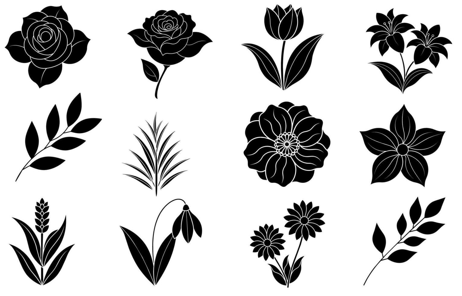 Sammlung von Silhouette Blume und Blatt Elemente vektor