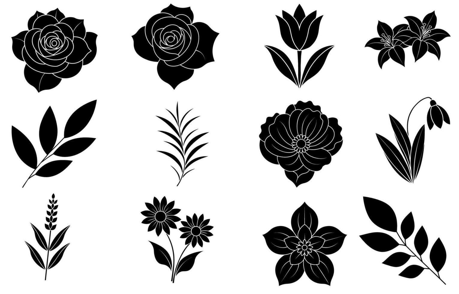 Sammlung von Silhouette Blume und Blatt Elemente vektor