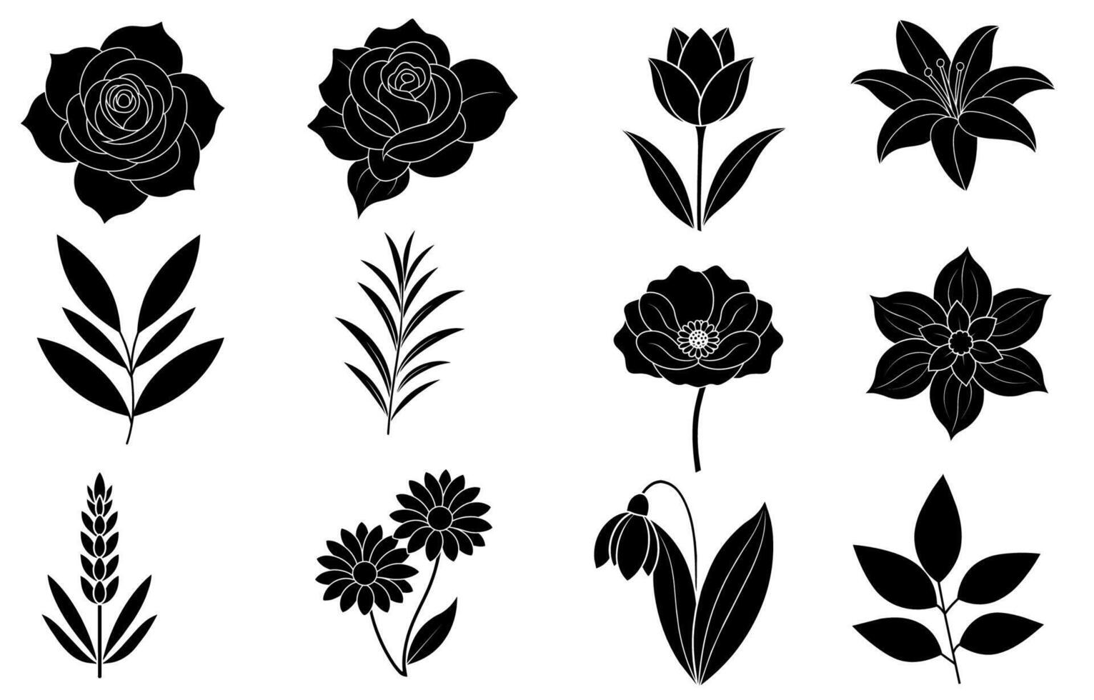 Sammlung von Silhouette Blume und Blatt Elemente vektor