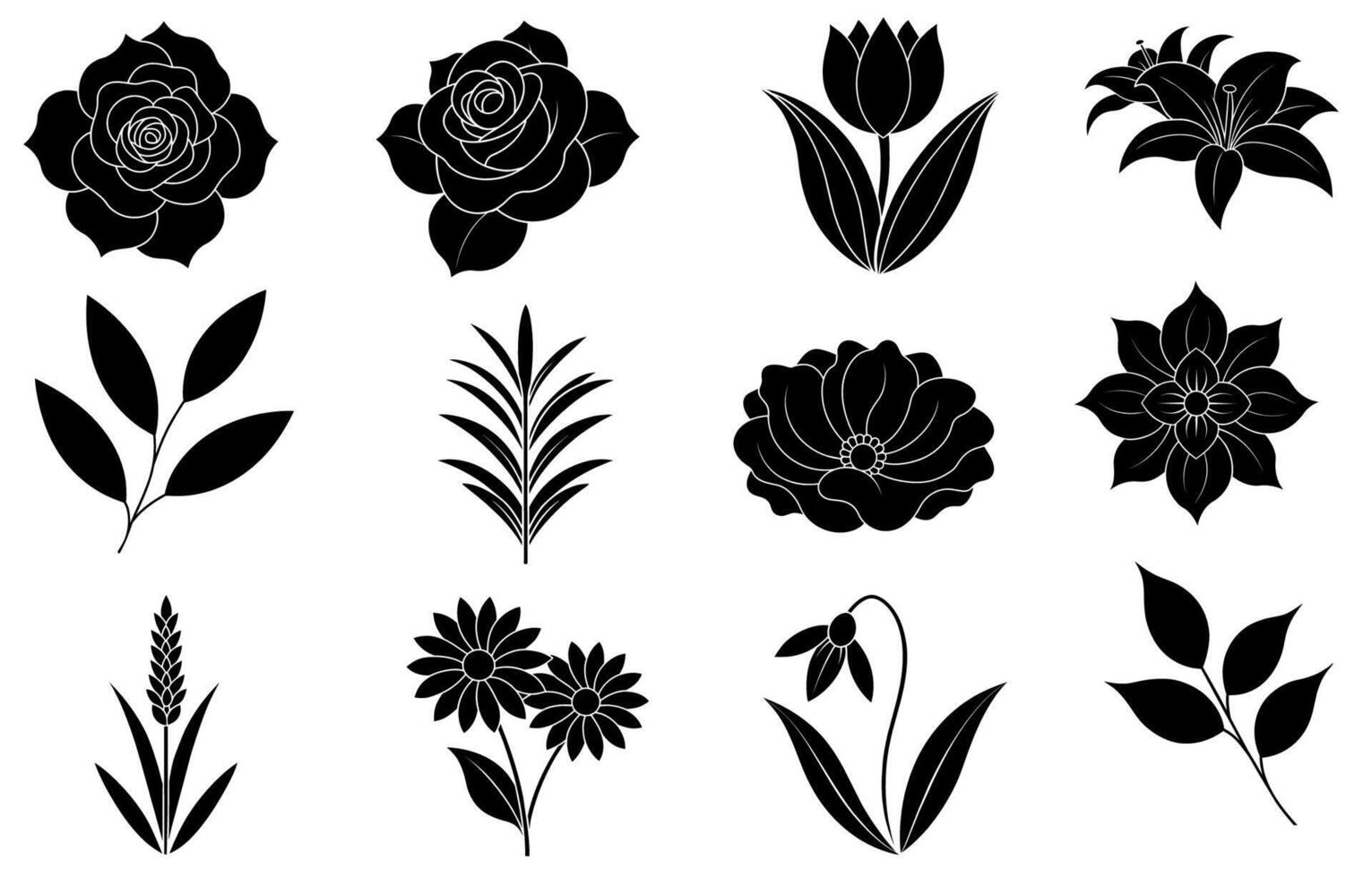 Sammlung von Silhouette Blume und Blatt Elemente vektor