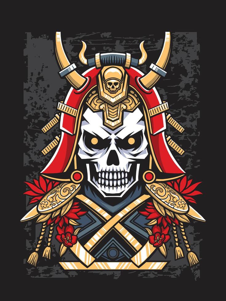 japanisch Schädel Samurai mit Samurai Helm im gotisch Stil Illustration vektor