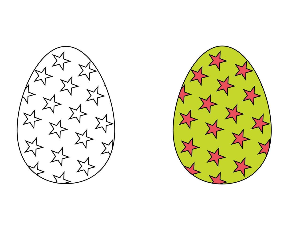 en uppsättning av två påsk ägg. färgad svart och vit påsk ägg. färg bok. kontur teckning vektor