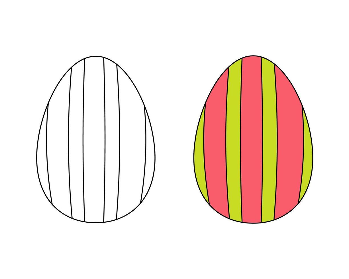 ein einstellen von zwei Ostern Eier. farbig schwarz und Weiß Ostern Eier. Färbung Buch. Kontur Zeichnung vektor