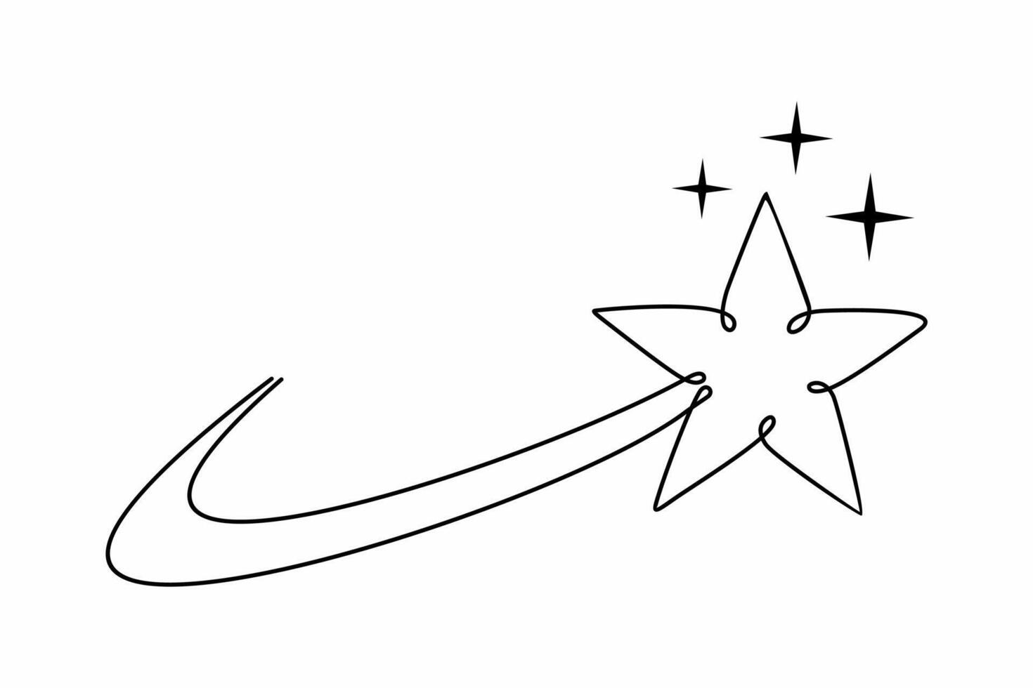 steigend Star Vektor Symbol von einer Linie Hand Zeichnung. einfach und minimalistisch Comic Star Gekritzel auf Weiß Hintergrund.