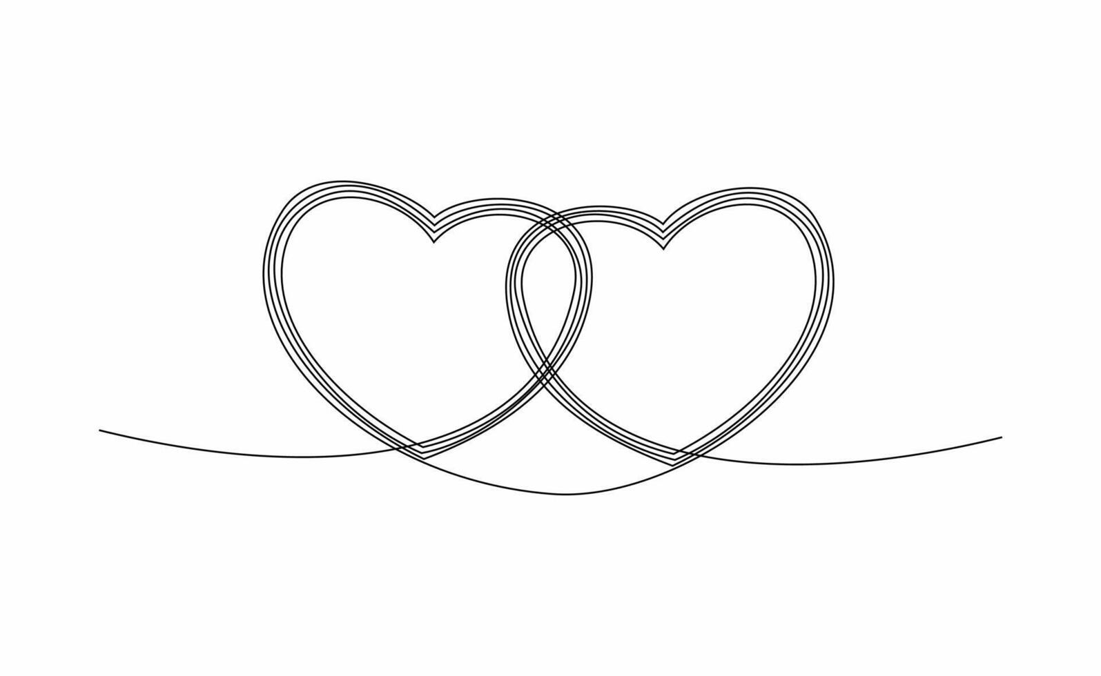 konstnärlig symbol av två länkad hjärtan från ett linje hand teckning, isolerat på vit bakgrund. vektor