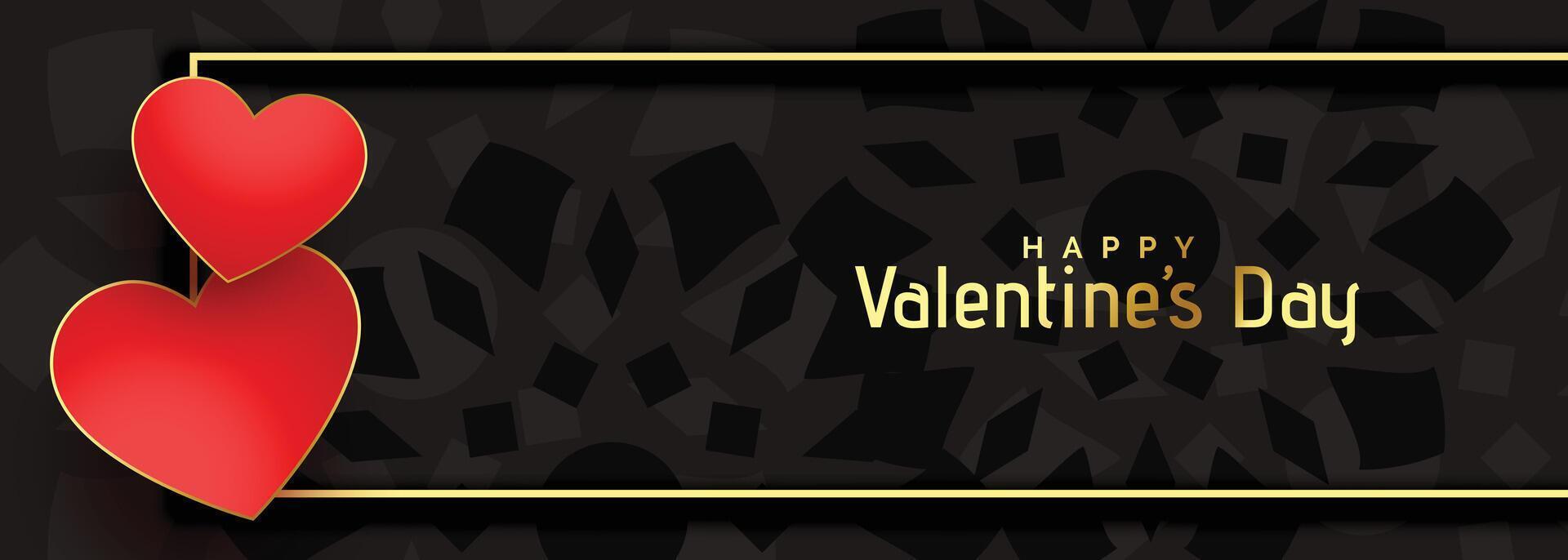 Valentinsgrüße Tag schwarz Banner mit zwei Herzen vektor