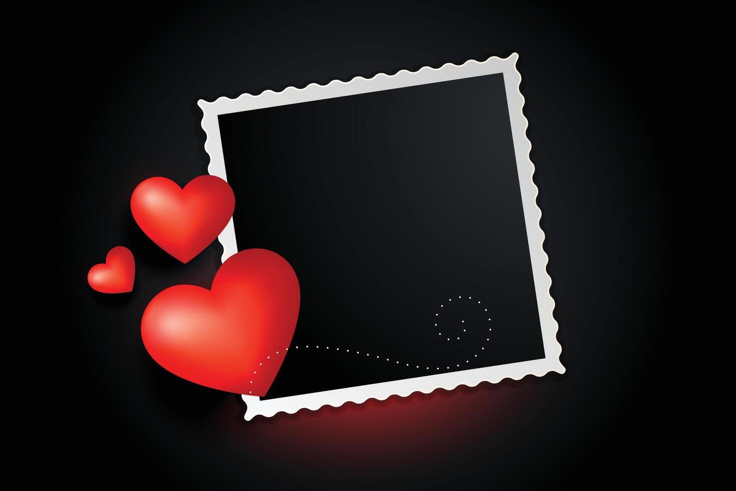 härlig röd hjärtan Foto ram baner design vektor