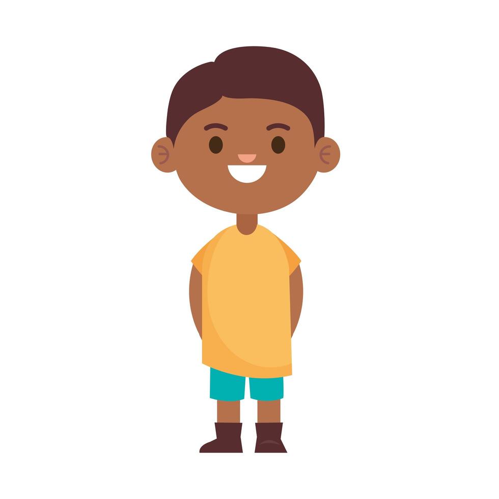 glad liten afro ung pojke med gul skjorta karaktär vektor