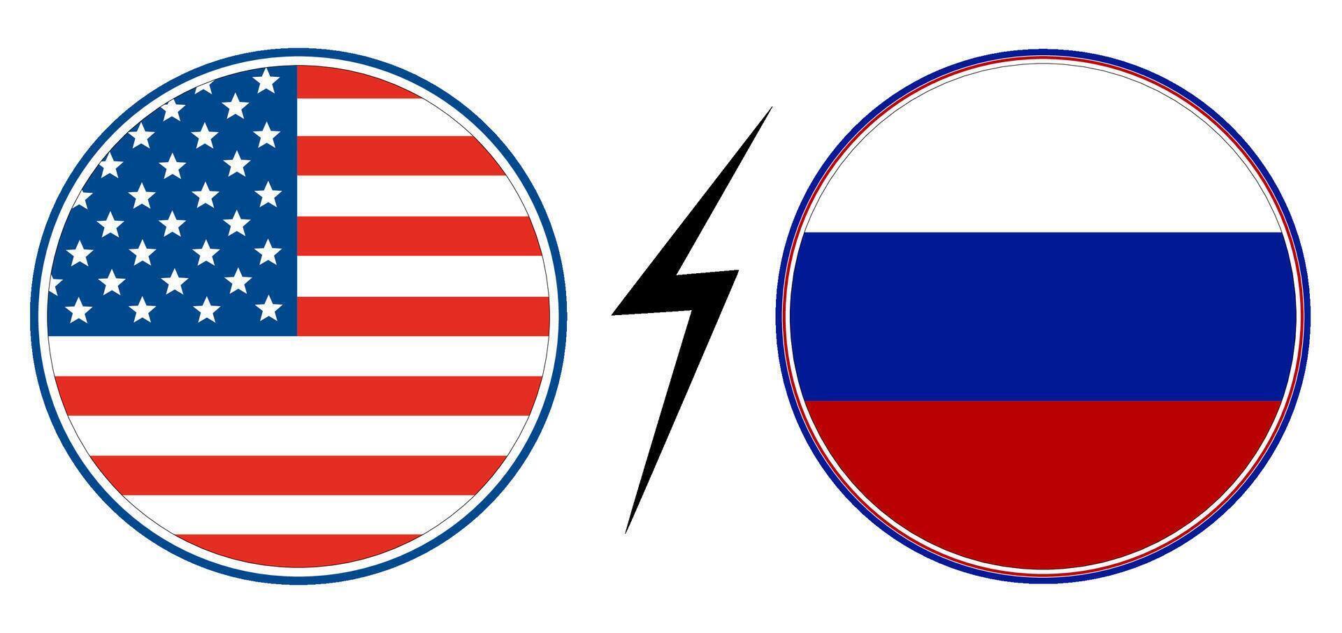 USA vs. Russland. Flagge von vereinigt Zustände von Amerika und Russland im Kreis gestalten vektor