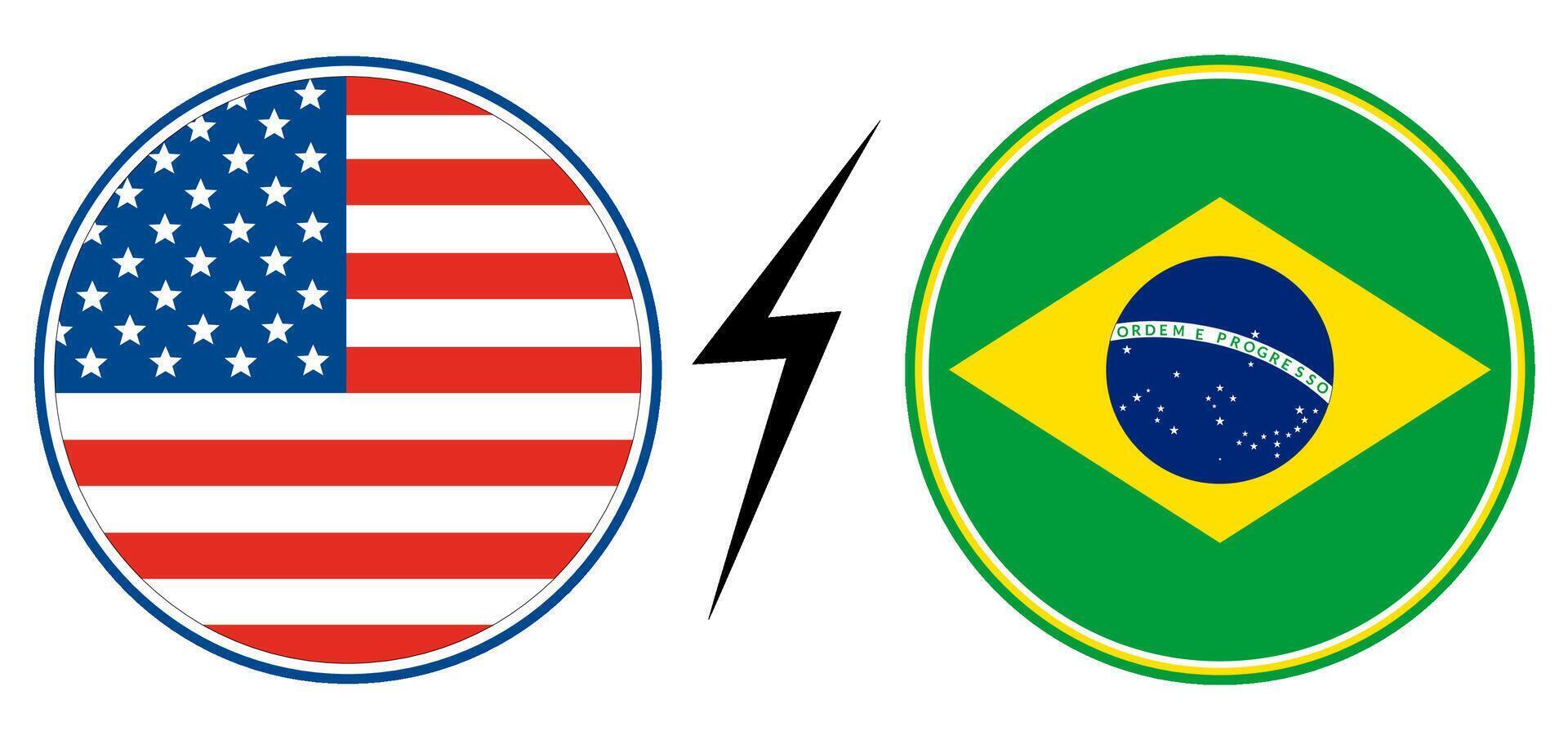 USA vs. Brasilien. Flagge von vereinigt Zustände von Amerika und Brasilien im runden Kreis. vektor