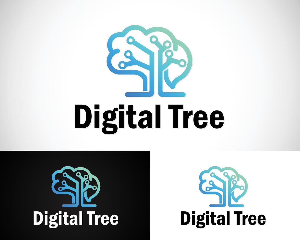 Digital Baum Logo kreativ Netzwerk verbinden Design Konzept Pixel Gehirn vektor