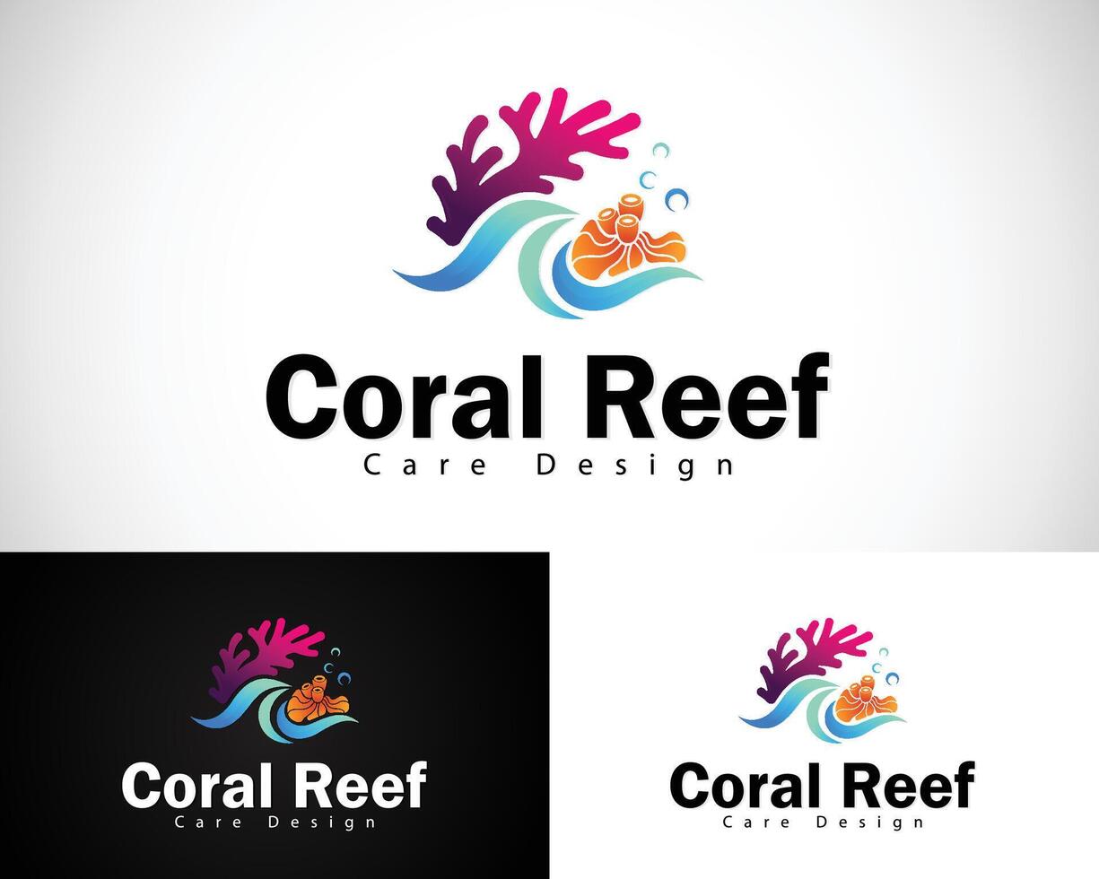 Koralle Riff Logo kreativ Design Konzept Meer Ozean Schönheit Strand Tier Fisch vektor