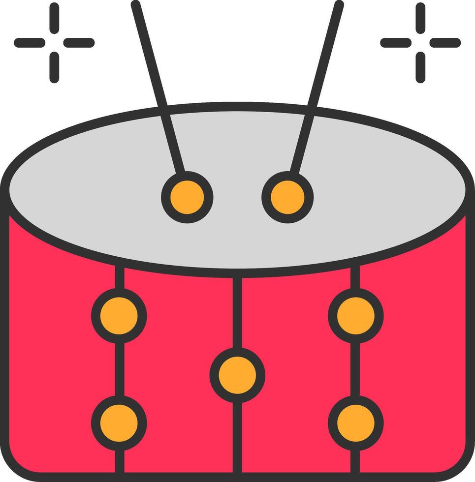 trummor linje fylld ljus ikon vektor