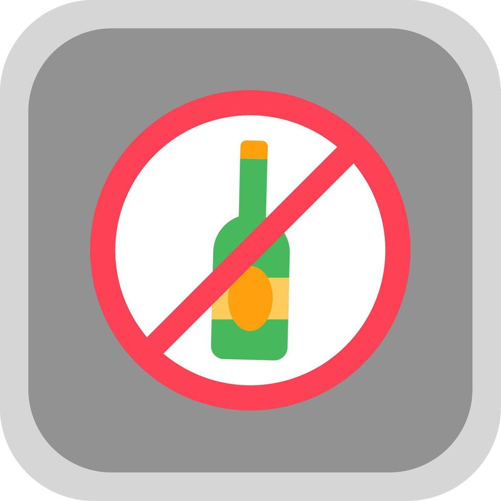 Nej alkohol platt runda hörn ikon vektor
