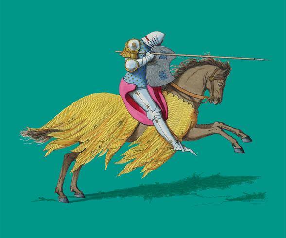 Chevalier Francais, XIVe Siecle, von Paul Mercuri (1860), ein Ritter auf Pferderücken mit voller Rüstung. Digital verbessert durch Rawpixel. vektor