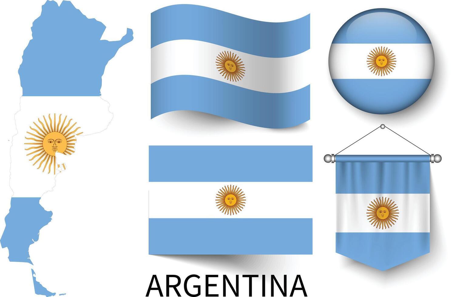 de olika mönster av de argentina nationell flaggor och de Karta av argentinas gränser vektor