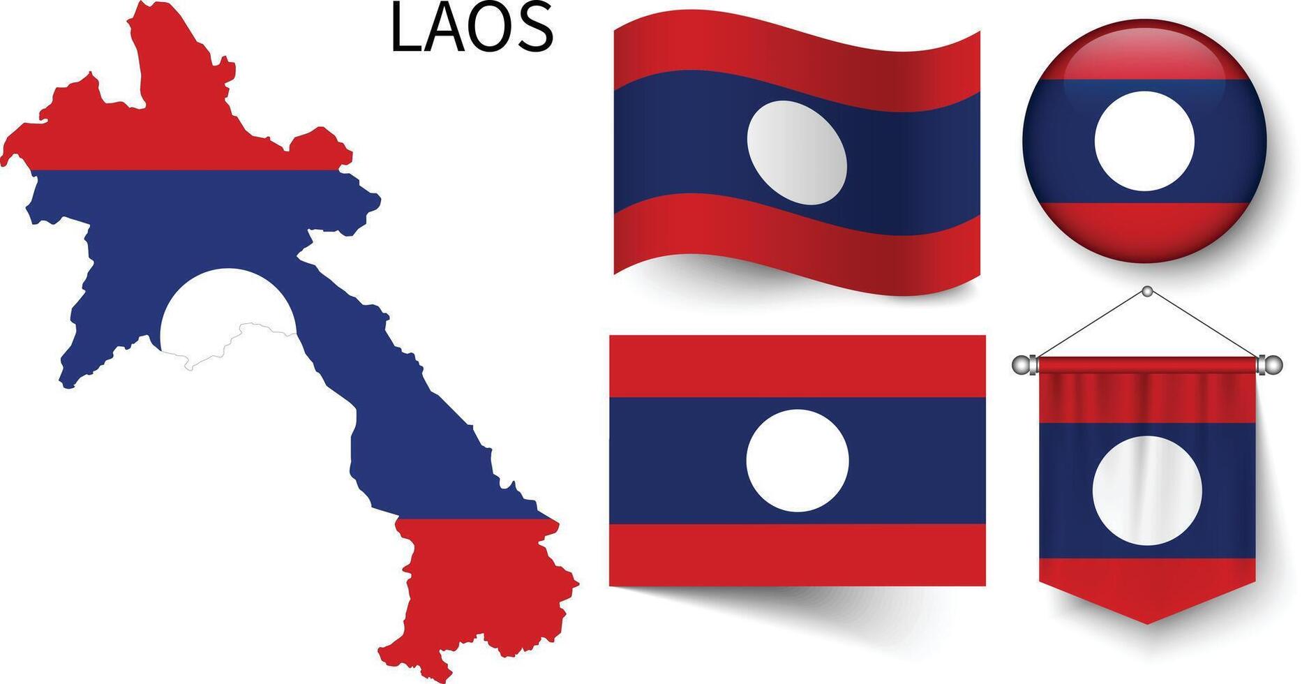 das verschiedene Muster von das Laos National Flaggen und das Karte von das Laos Grenzen vektor