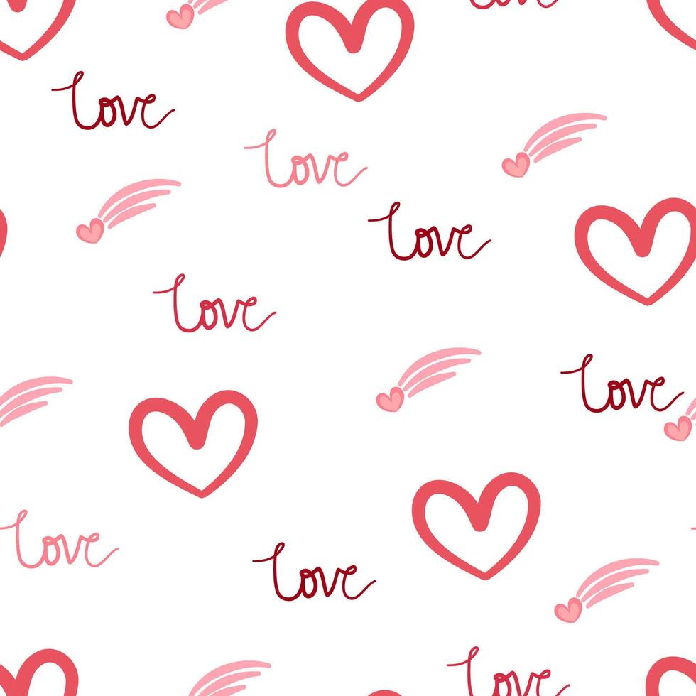 süß Hand gezeichnet Valentinstag Herz nahtlos Muster, süß romantisch Hintergrund zum Valentinstag Tag, Mutter Tag, Textil, Hintergrund, unterzeichnen. Vektor Design