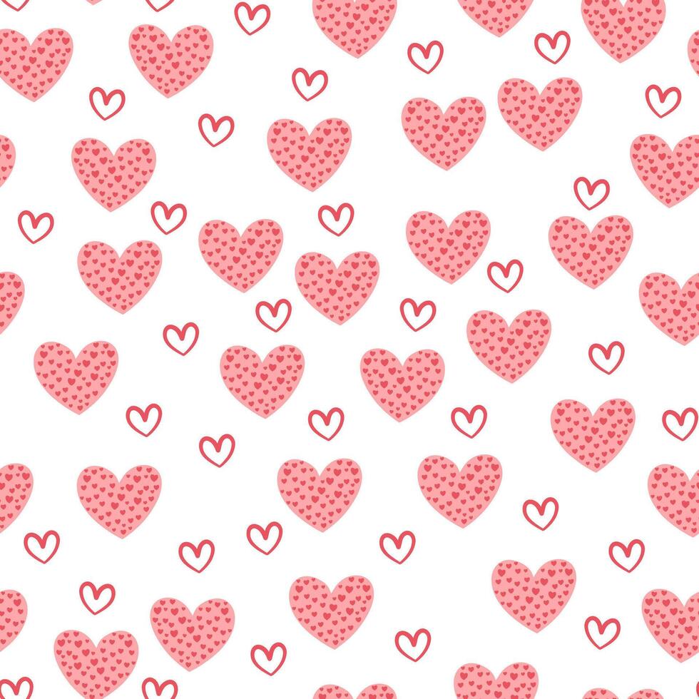 söt hand dragen valentine hjärta sömlös mönster, söt romantisk bakgrund för hjärtans dag, mors dag, textil, tapet, tecken. vektor design