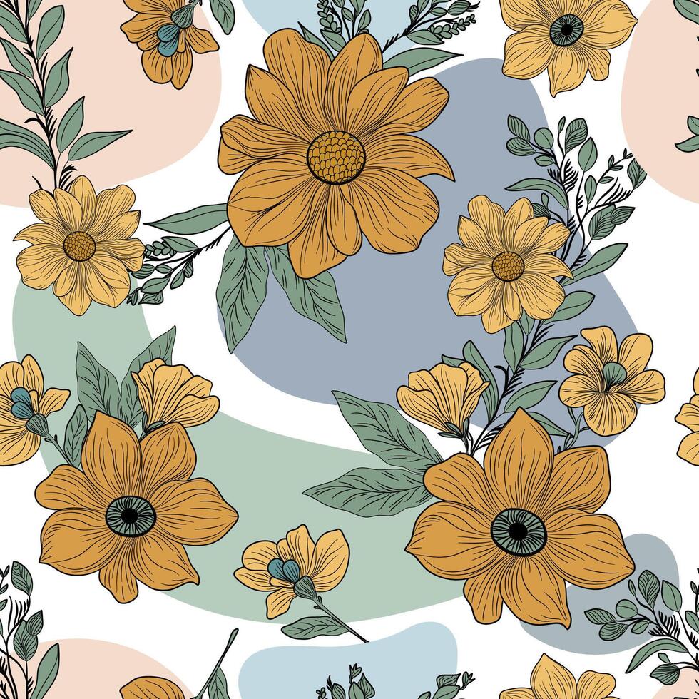 abstrakt Mehrfarbig Blühen Blumen Motiv Anordnung mit Mittel Ton, alle Über Vektor Design mit Hintergrund Illustration Digital Bild zum Verpackung Papier oder Textil- Drucken