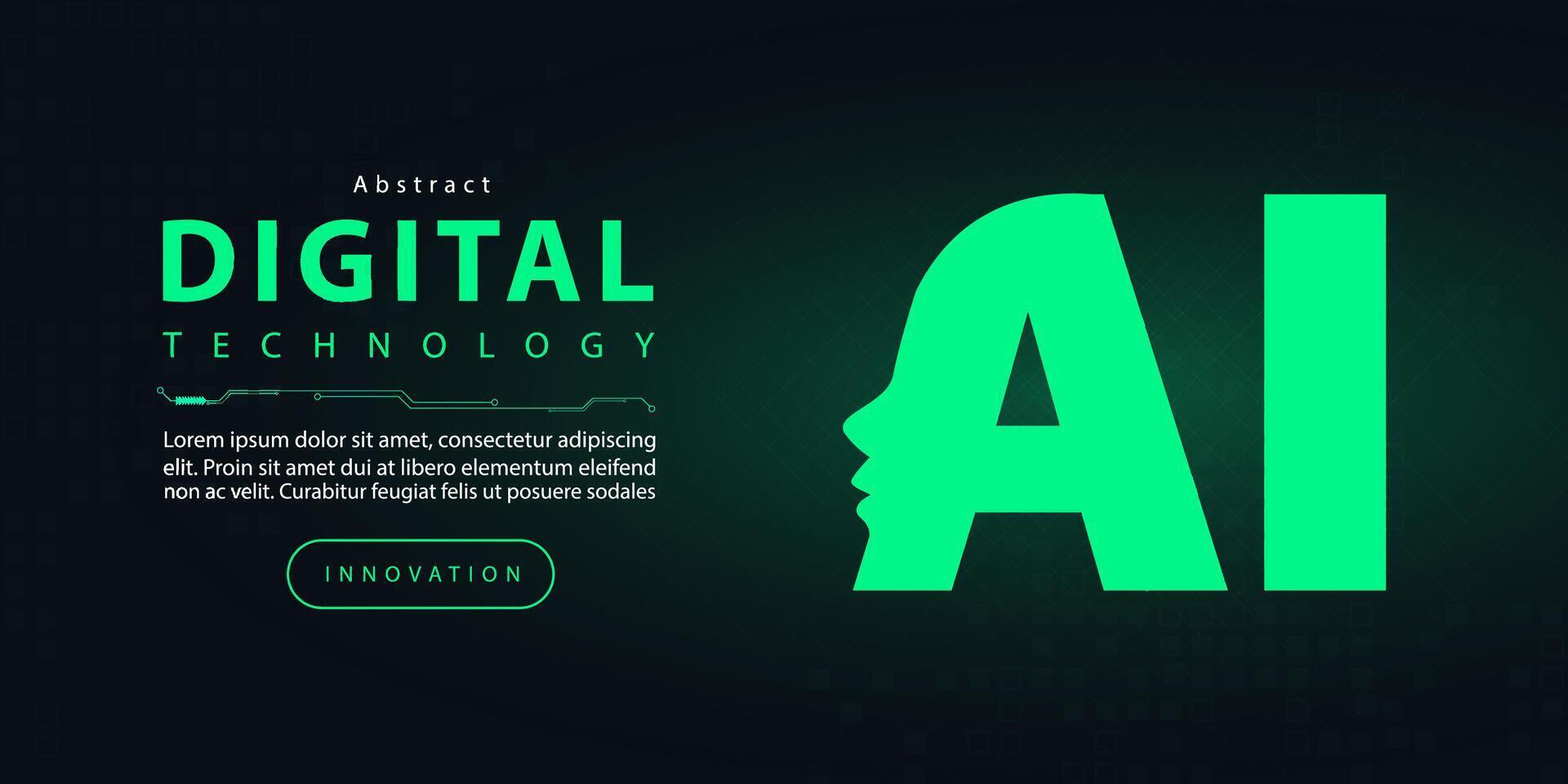 ai artificiell intelligens teknologi digital trogen internet nätverk förbindelse mörk svart bakgrund, grön abstrakt cyber kommunikation, ai stor data vetenskap, innovation framtida tech illustration vektor