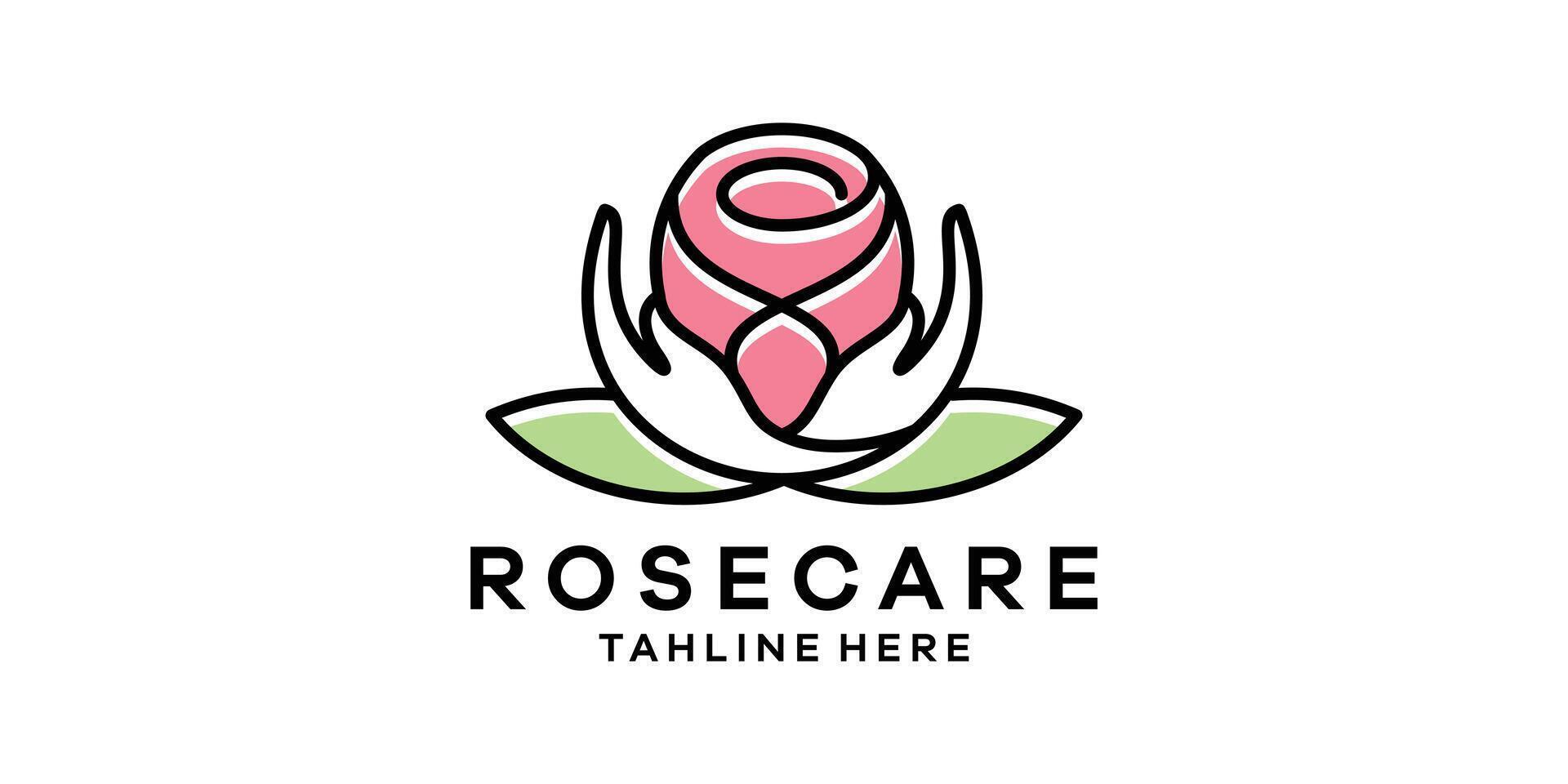 Rose Pflege Logo Design, minimalistisch Linie Logo Design, Logo Design Vorlage, Symbol Idee. vektor