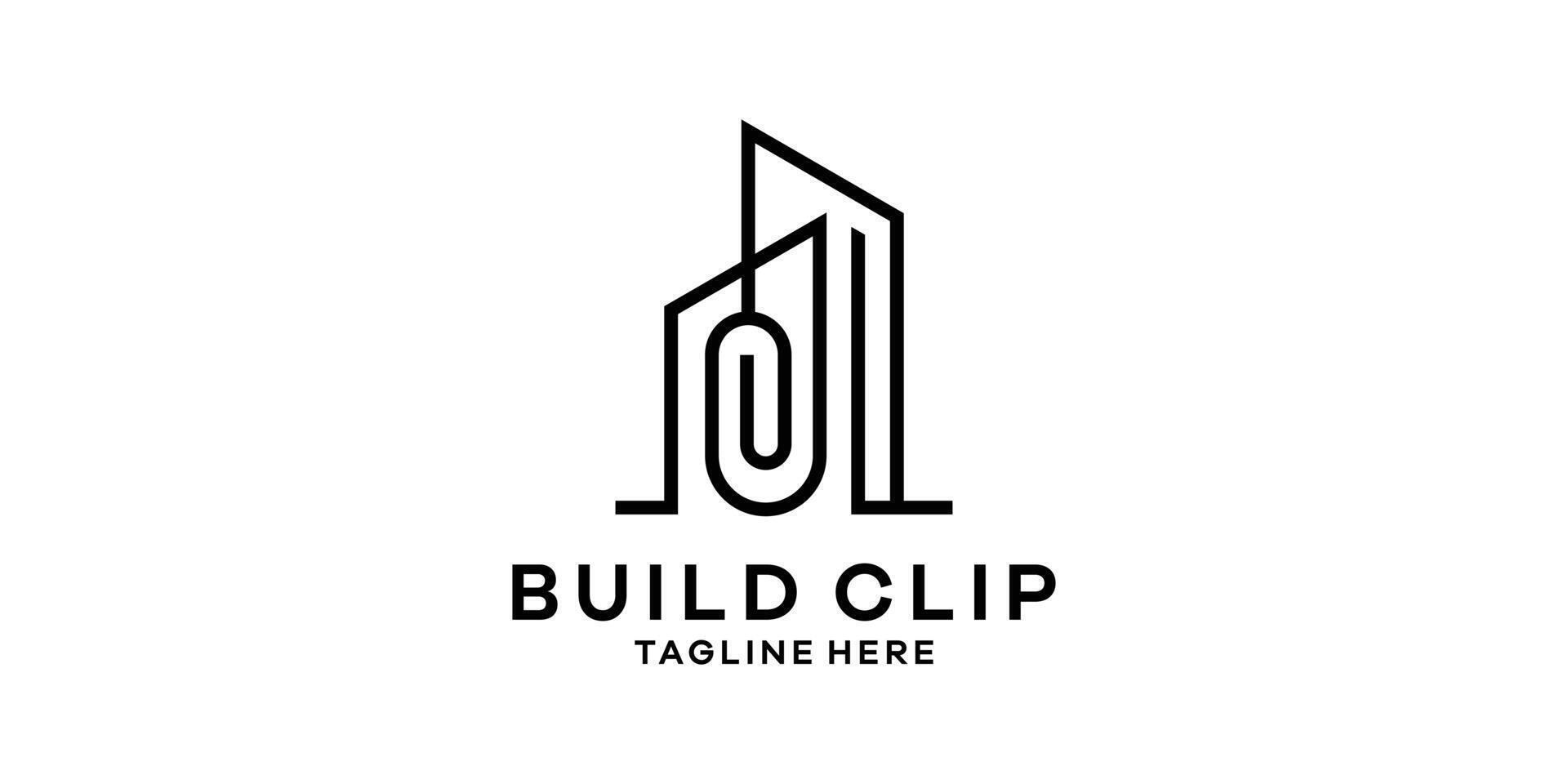 Logo Design kombinieren das gestalten von ein Gebäude mit ein Clip, Logo Design Vorlage, Symbol Idee. vektor