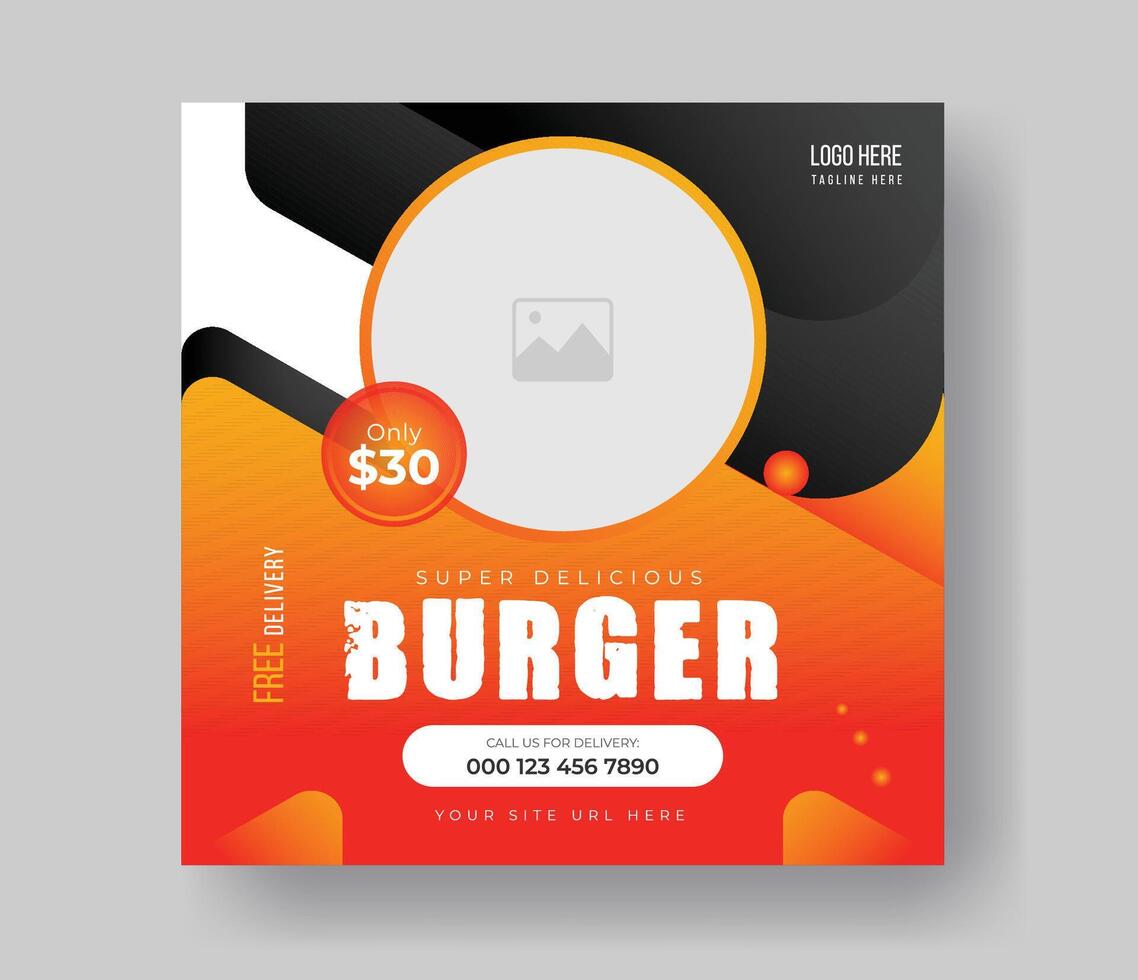 Burger Essen Post online Werbung Beförderung Banner Geschäft Vektor Layout Design mit bunt Gradient gestalten und Element.
