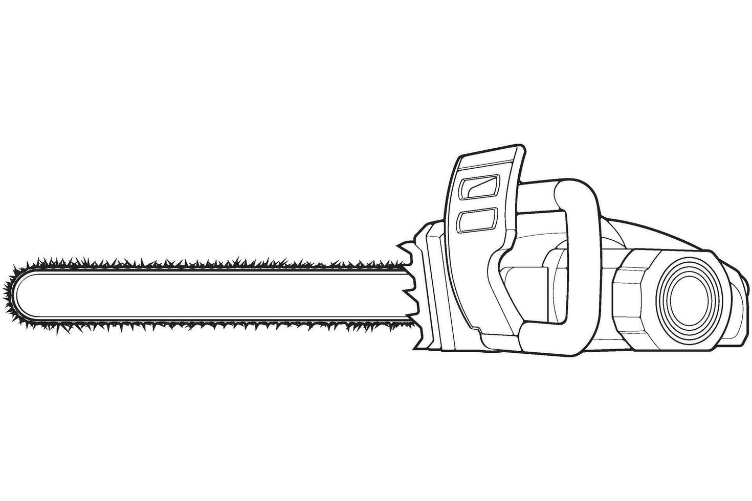 motorsåg isolerat illustration, vektor linje konst, motorsåg vektor, bensin kedja fick syn på, modern motorsåg, motorsåg begrepp, linje vektor.