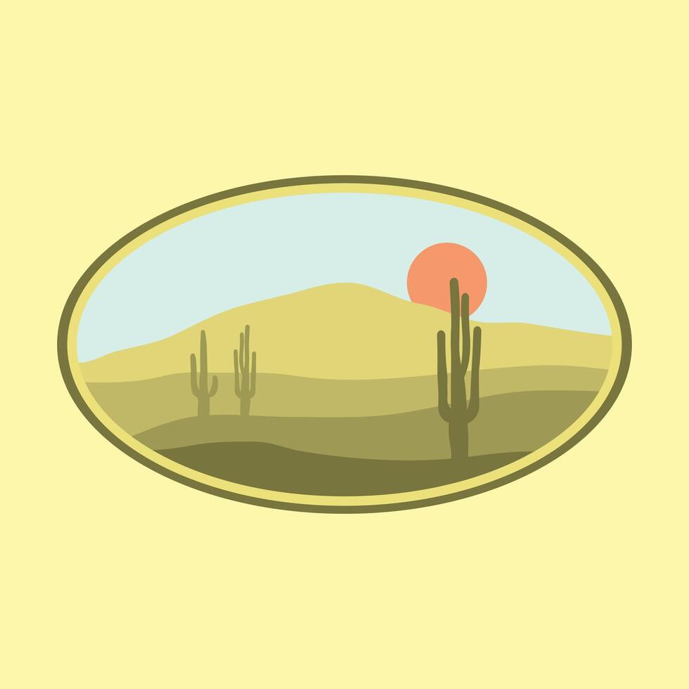 öken- logotyp design, utomhus, landskap, kaktus med solnedgång vektor