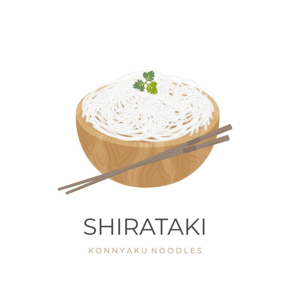 logotyp vektor illustration av vit shirataki spaghetti i en trä- skål