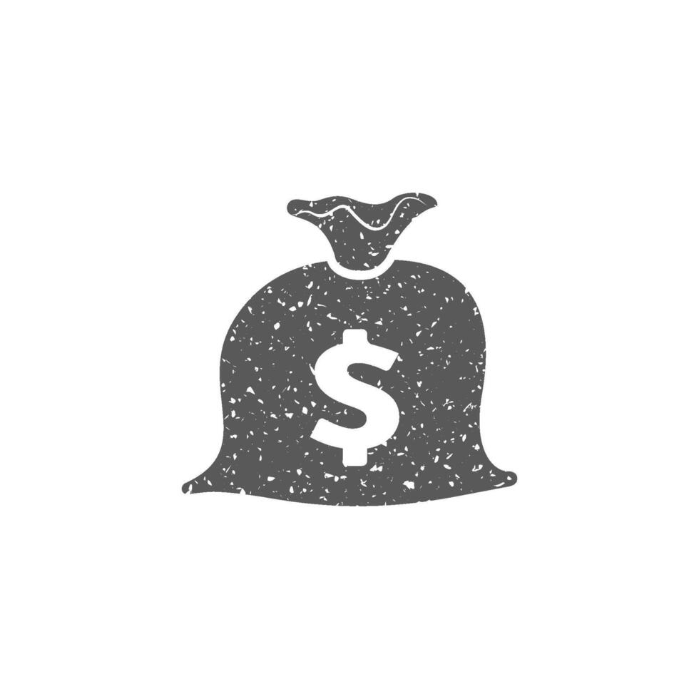 pengar säck ikon i grunge textur vektor illustration