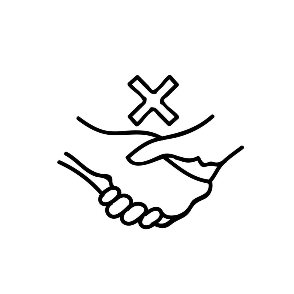 Hand Shake und Kreuz Zeichen Symbol. Hand gezeichnet Vektor Illustration. editierbar Linie Schlaganfall.
