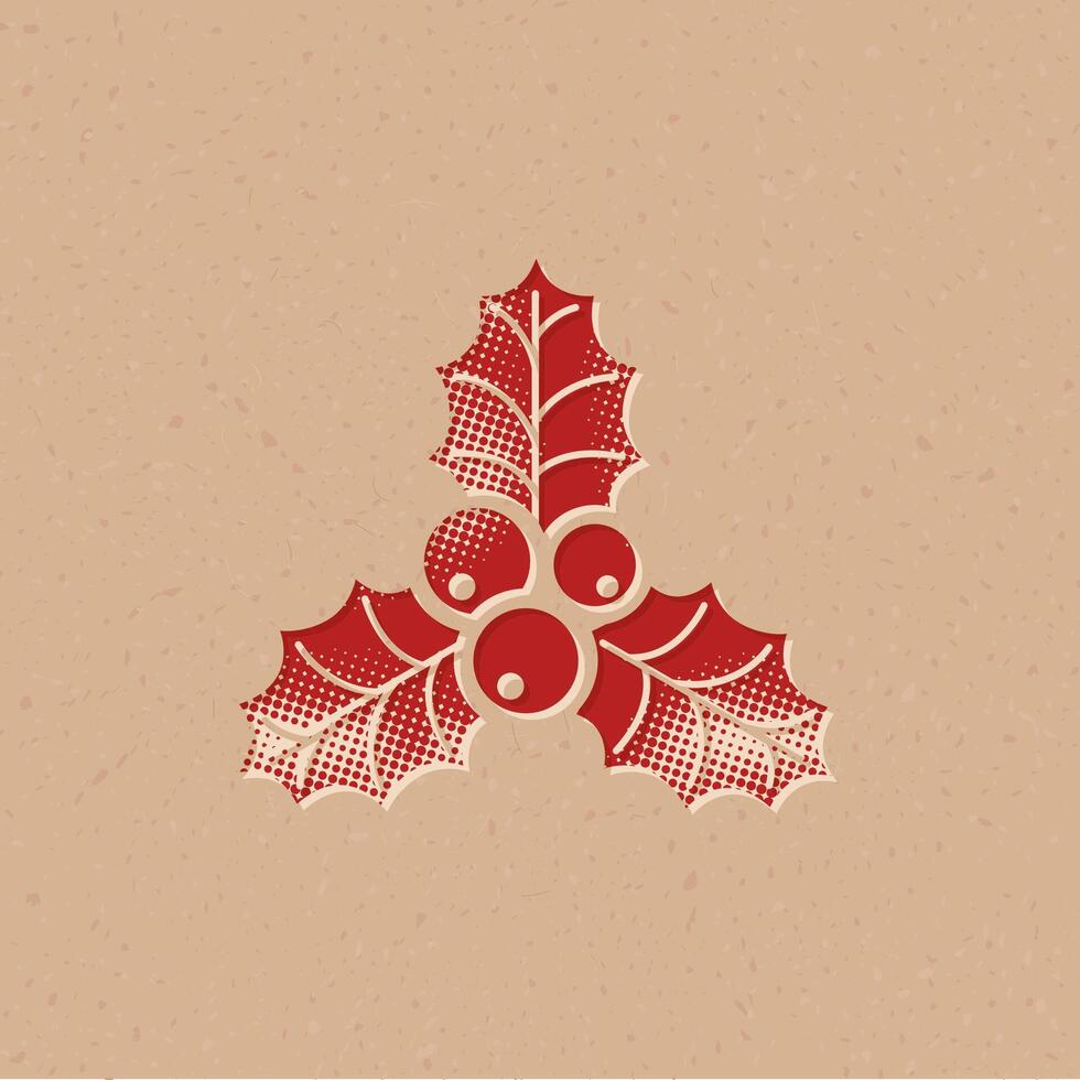 Stechpalme Blätter Halbton Stil Symbol mit Grunge Hintergrund Vektor Illustration