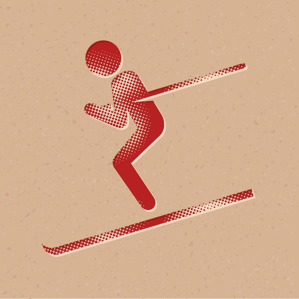 Ski Halbton Stil Symbol mit Grunge Hintergrund Vektor Illustration