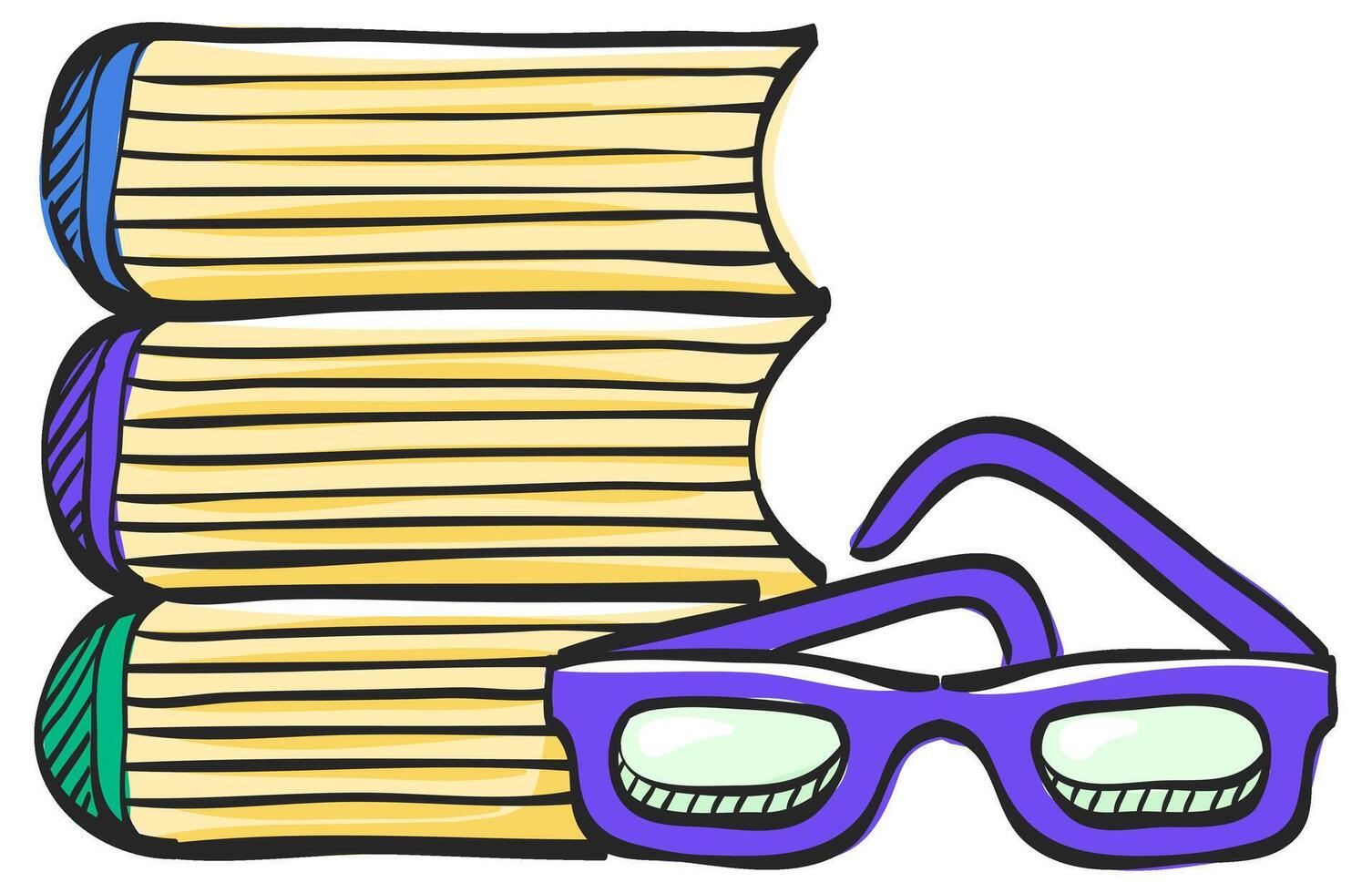 böcker och glasögon ikon i hand dragen Färg vektor illustration