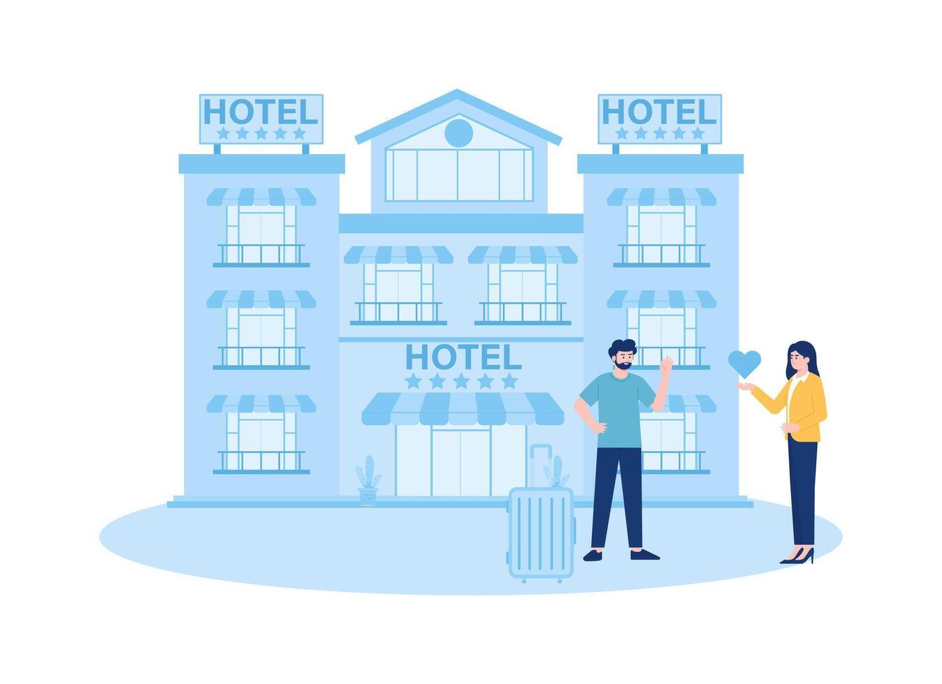 hotell service begrepp av leende dörrvakter välkomnande gäster begrepp platt illustration vektor