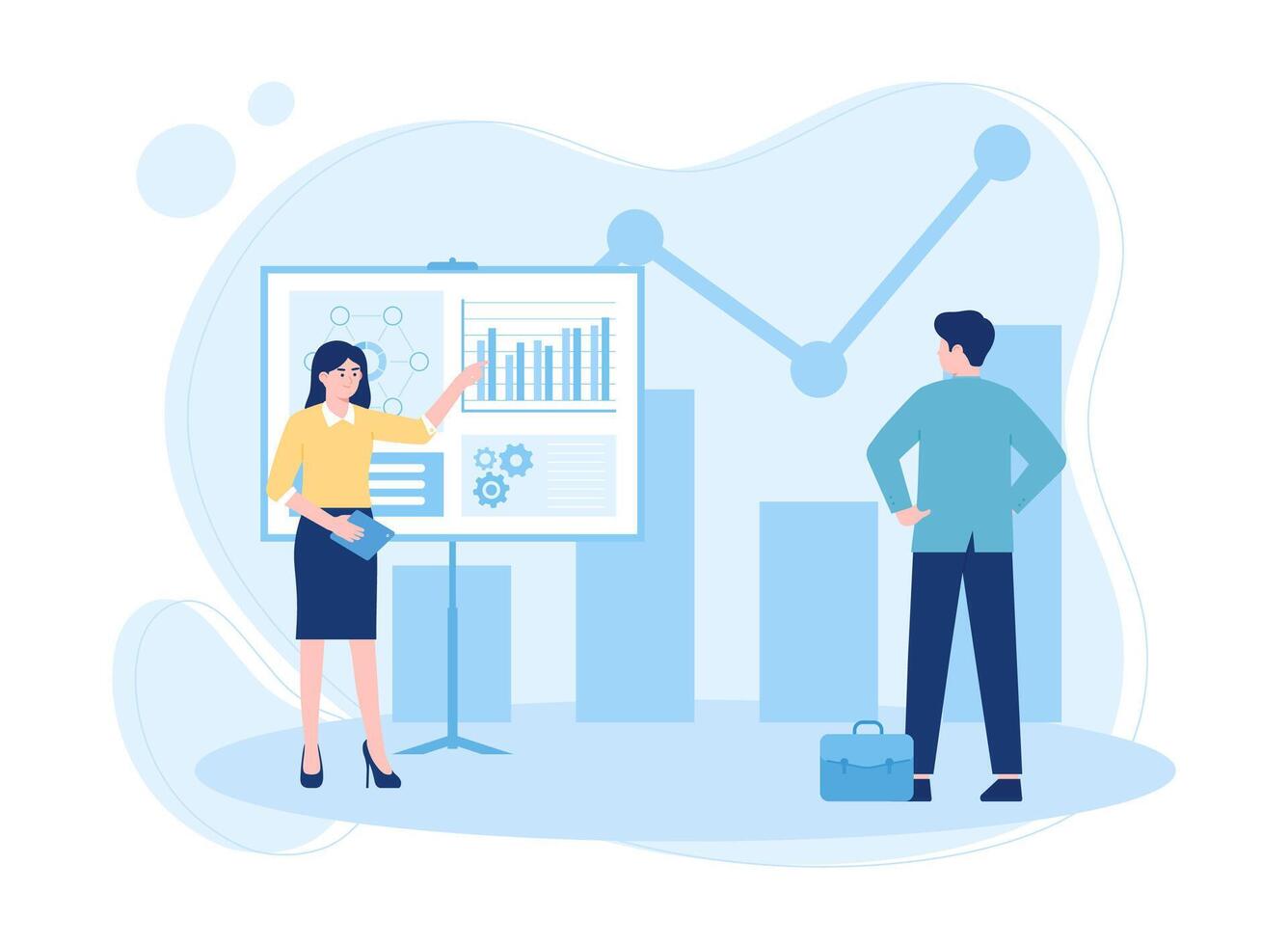 kollegor analyserar tillväxt diagram begrepp platt illustration vektor