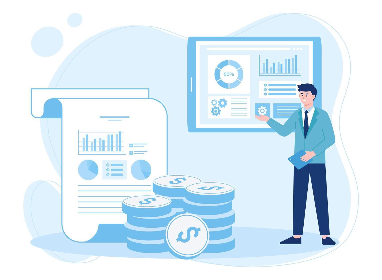 grafiska analys av tillväxt data begrepp platt illustration vektor